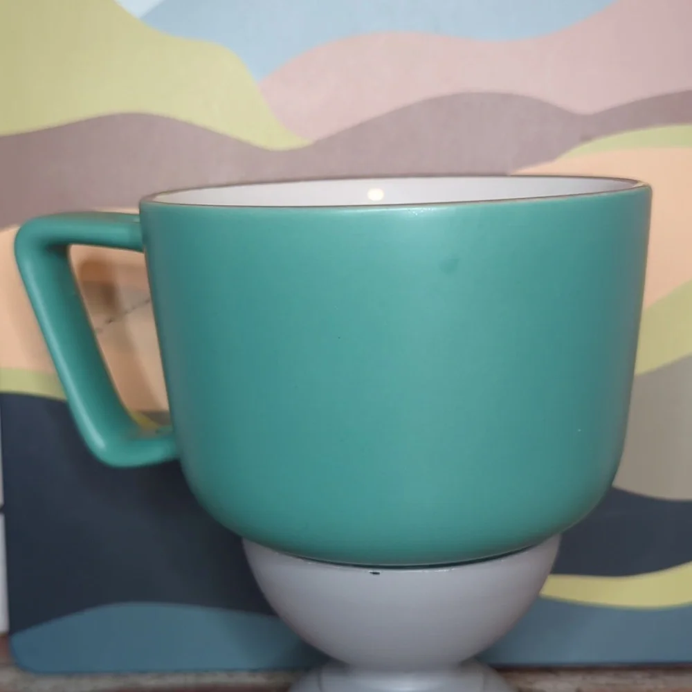 Turquoise Teal Early Bird Stoneware Wide Mouth Mug or Soup‎ Cup with Grey Bird